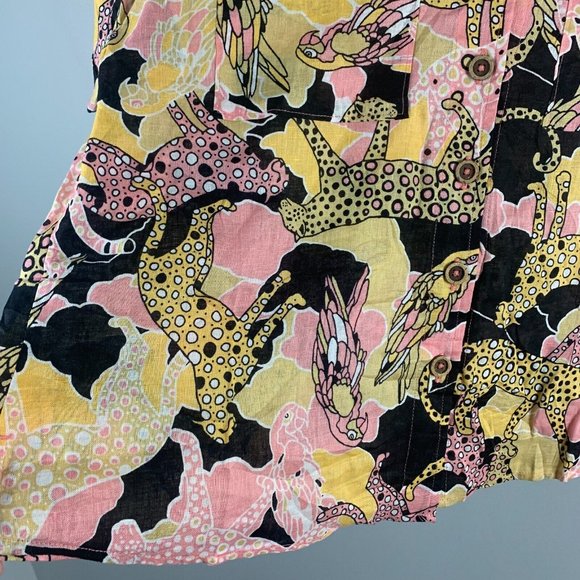 Anthropologie Maeve ASO Call Me Kat Leopard Linen Short Sleeve Blouse Shirt M - Picture 4 of 9